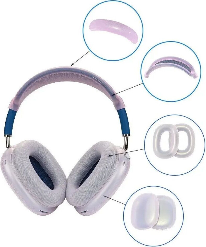 AirPods Max Fleksibelt Silikondeksel med Bøylebeskyttelse - Gjennomsiktig / Rosa