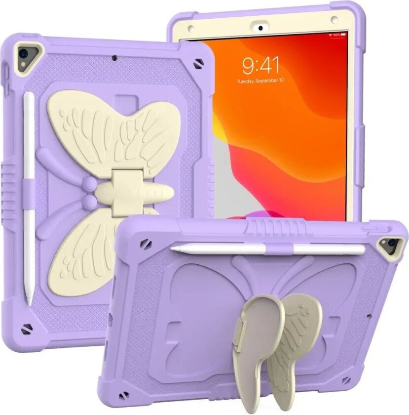iPad 10.2" (2021 / 2020 / 2019) Butterfly Kickstand Barnedeksel - Lilla & Grå