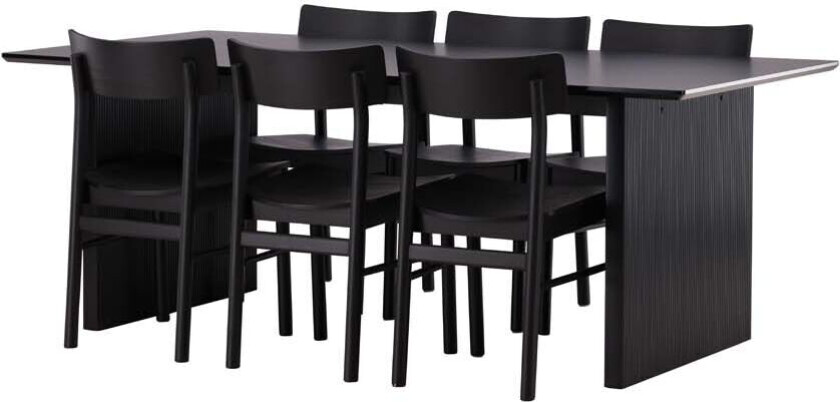 Vail spisegrupper bord svart og 6 Montros stoler svart.