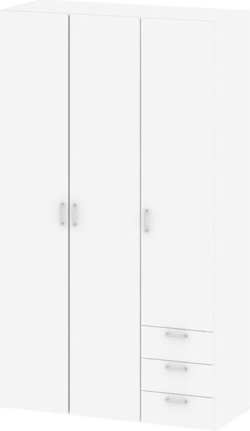 Spell garderobeskap 3 dører, 3 skuffer hvit.