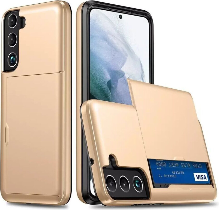 Samsung Galaxy S22 Hybrid Plast Bak Håndverker Deksel med kortholder - Gull
