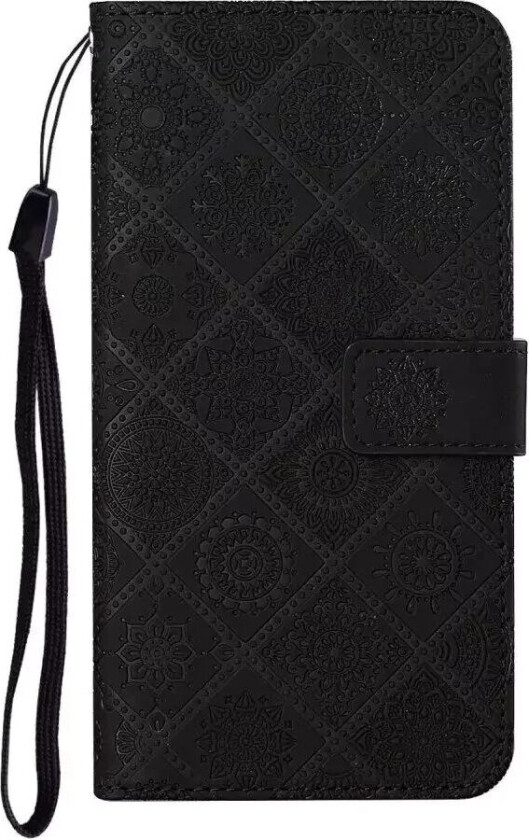iPhone 13 Pro Skinndeksel med Blomstermønster og Stropp - Svart