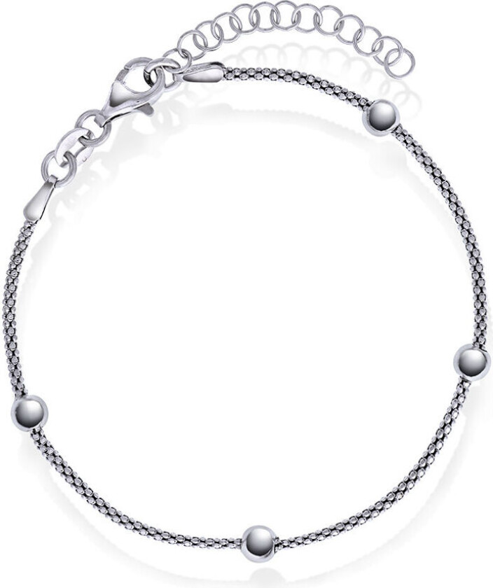 Armbånd i rhodinert 925 sølv med kuler, 19 cm