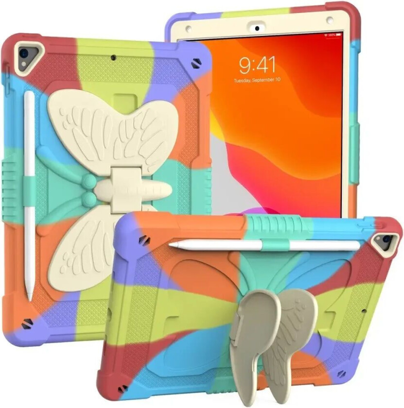 iPad 10.2" (2021 / 2020 / 2019) Butterfly Kickstand Barnedeksel - Regnbue V1