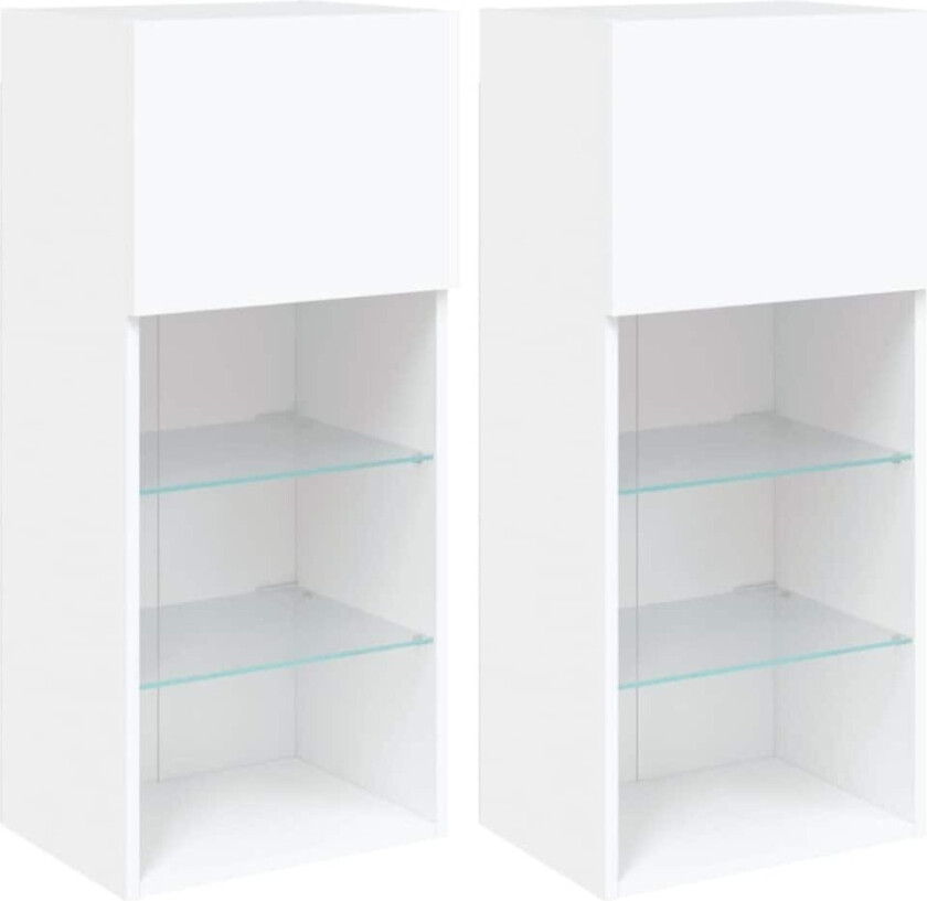 TV-benker med LED-lys 2 stk hvit 40,5x30x90 cm