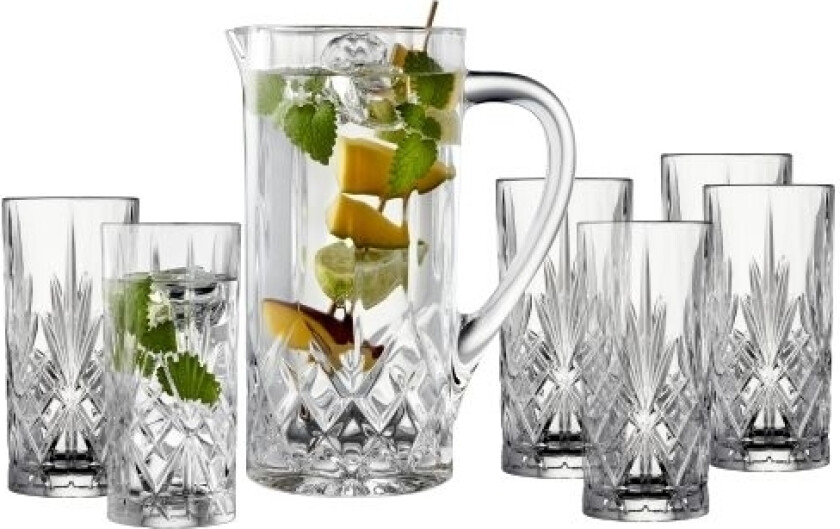 Melodia kanne og highballglass 7 deler Krystall