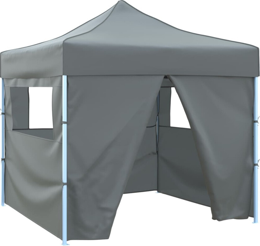 Sammenleggbart festtelt popup med 4 sidevegger 3x3 m antrasitt