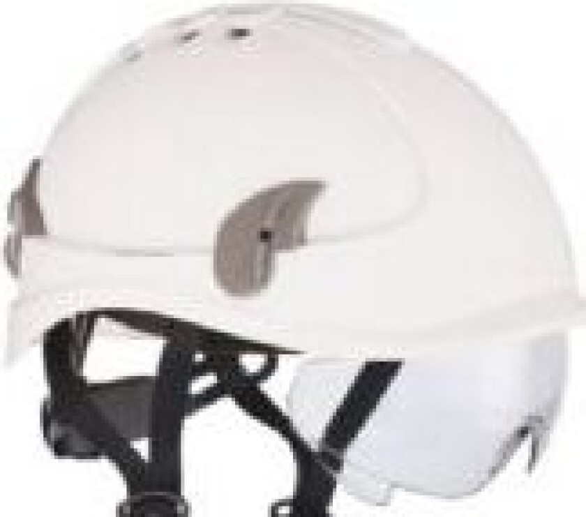 Alpinworker sikkerhedshjelm - Hvid, m/brille, 6-punktsophæng & skrue just. EN 397