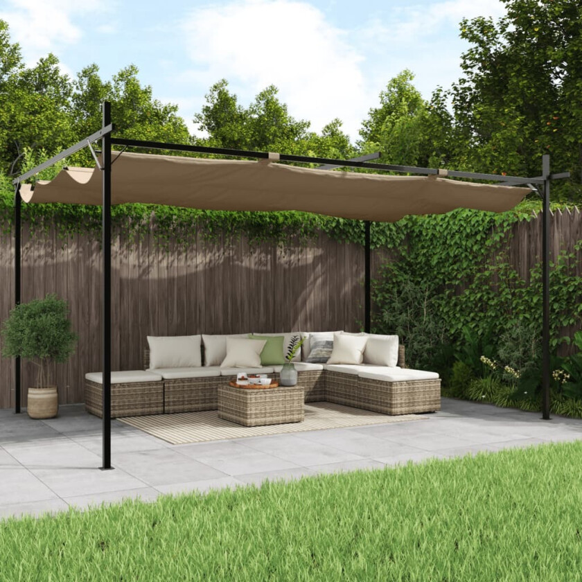 Pergola med uttrekkbar tak gråbrun 395x292x230 cm