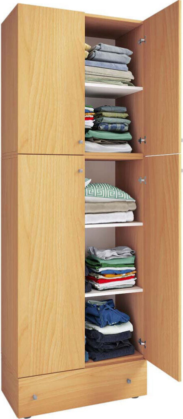 LonaXXL garderobeskap 4 dører 1 skuff bøk dekor.