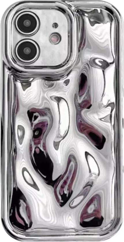 iPhone 12 Fleksibelt Plastdeksel med Ujevn og Skinende Overflate - Sølv