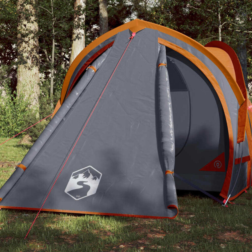 Campingtelt 2 personer grå og oransje 320x140x120 cm 185T taft