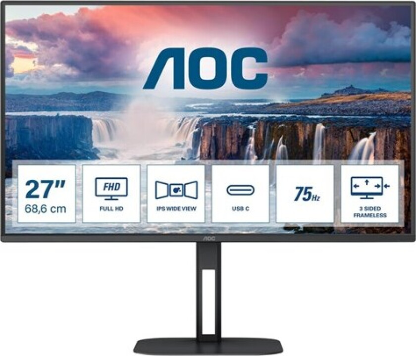 27" AOC Value-line 27V5CE/BK - V5 series - LED monitor - Full HD (1080p) - 27" - 4 ms - Skjerm