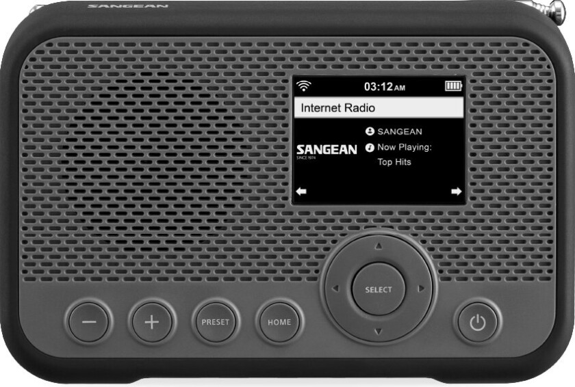 Internet bordradio Sangean WFR-39 Internet, DAB, FM Spotify, Vækkefunktion, genopladelig Grå, Sort