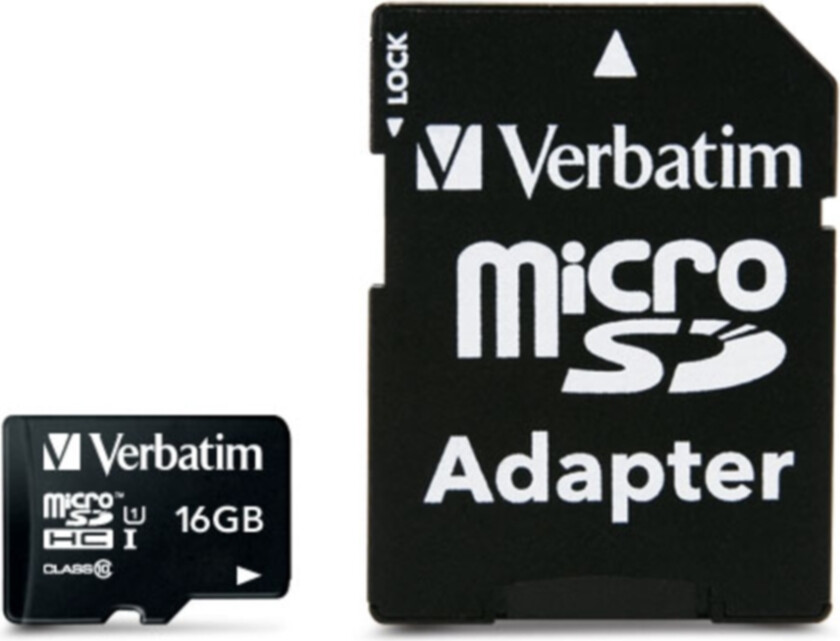Verbatim 16GB MicroSDHC Minnekort med adapter, Class 10