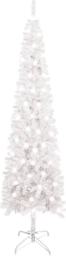 Forhåndsbelyst slankt juletre hvit 150 cm