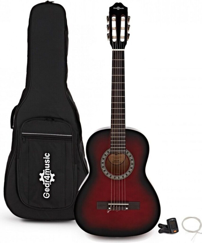 Gear4Music 3/4 Klassisk Gitar Redburst Pakke fra Gear4music