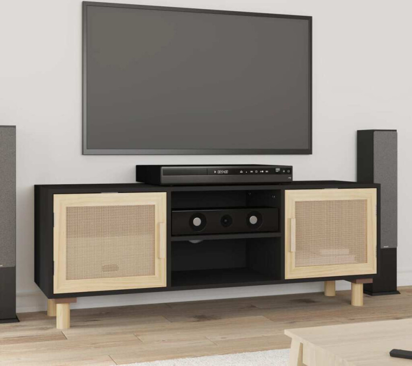 TV-benk svart 105x30x40 cm heltre furu og naturrotting