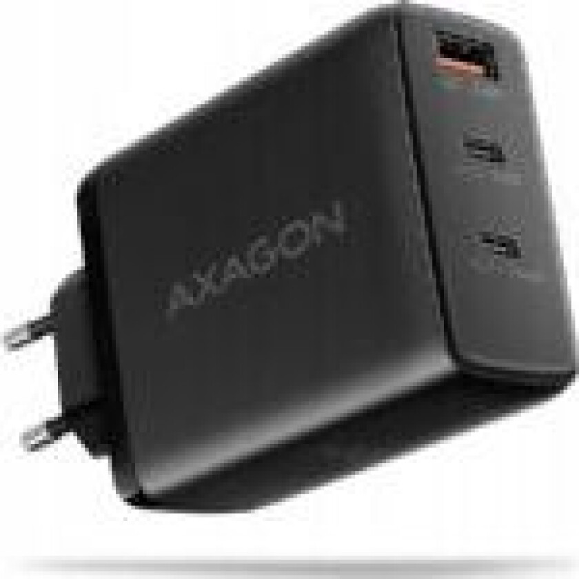 Axagon ACU-DPQ100 lader Nettlader, GaN 100W, 3x port (USB-A + dobbel USB-C) PD3.0/QC4+/PPS/Apple, svart