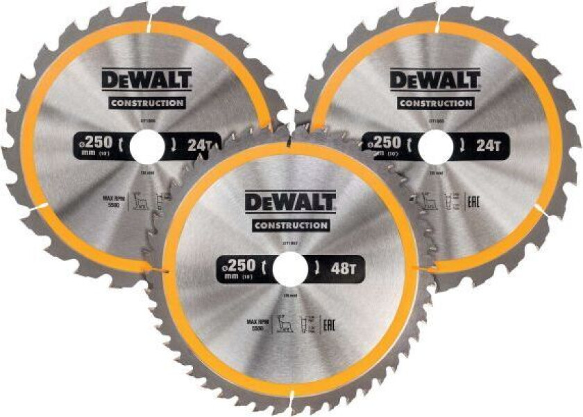 Dewalt DT1963-QZ Sirkelsagklinge 250 mm, 3-pakning