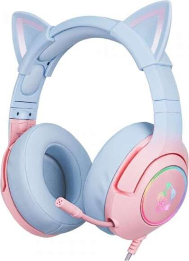 Spillhodetelefoner Onikuma K9 7.1 RGB Surround USB katteører rosa-blå