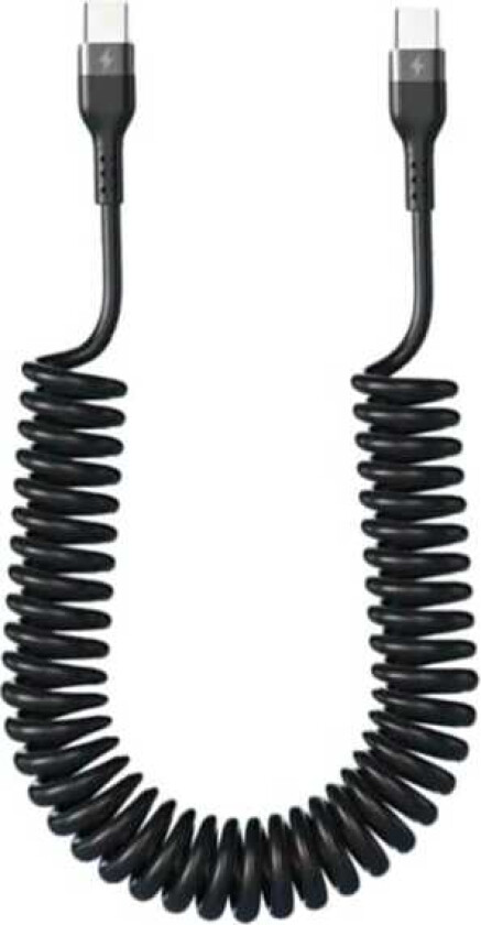 USB-C Spiralkabel med Strømforsyning PD 66W 1,5m Sort