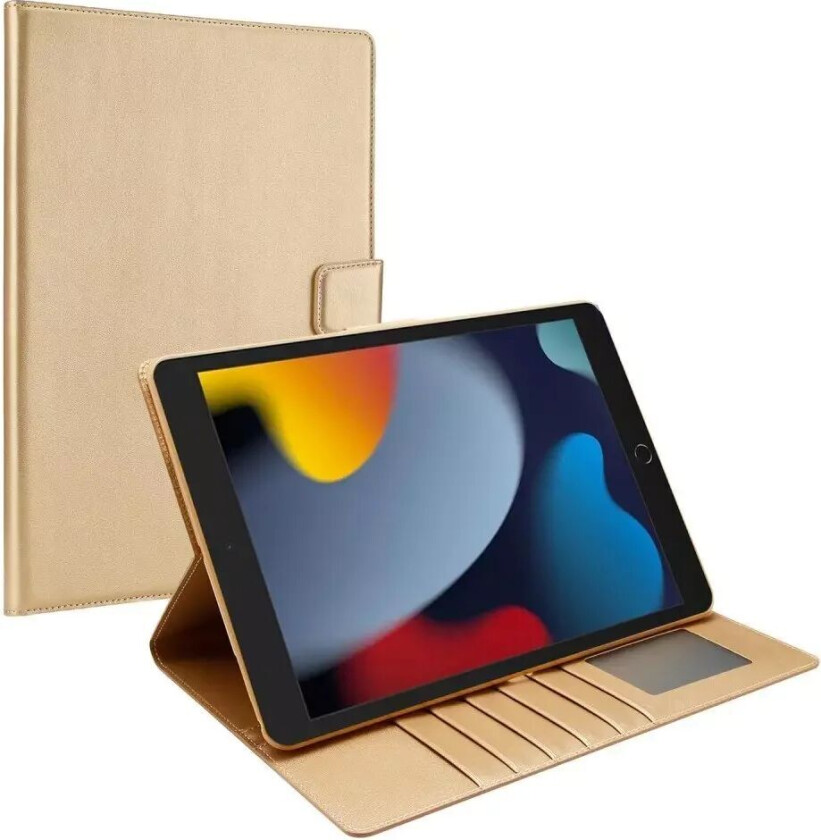 iPad 10.2" (2021 / 2020 / 2019) / Air (2019) / Pro 10.5" Flip Deksel i Kunstskinn med Kortholder og Stativ - Gull