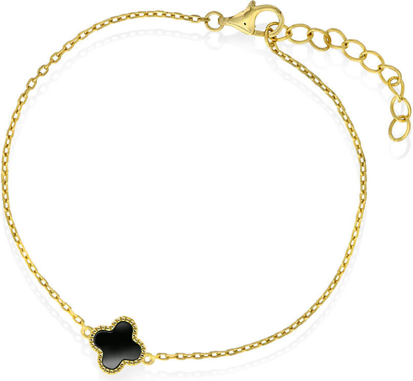 Kløver armbånd i forgylt 925 sølv med syntetisk sort agat