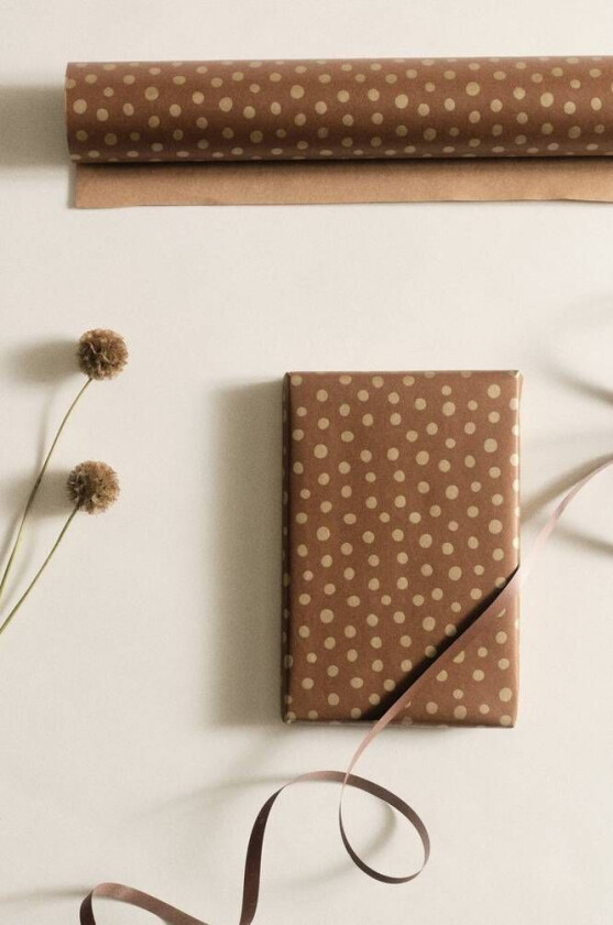 gavepapir - lengde 10 meter Kanelbrun/gull