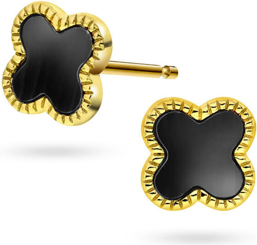 , Kløver øredobber i 925 forgylt sølv med syntetisk agat