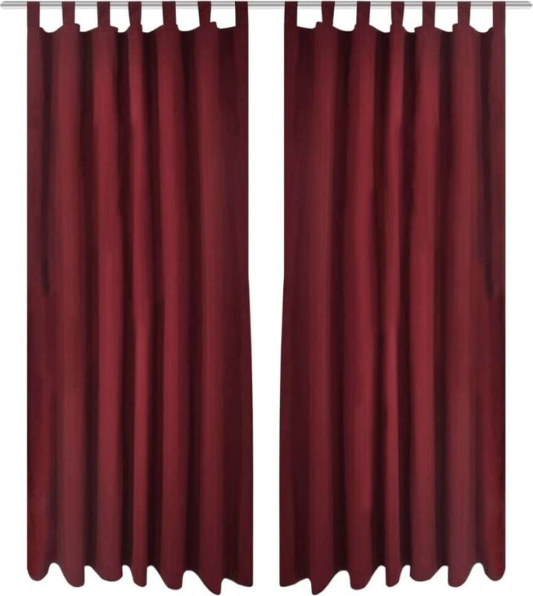 2stk Bordeaux Micro-Sateng Gardiner med Sløyfer 140 x 175 cm