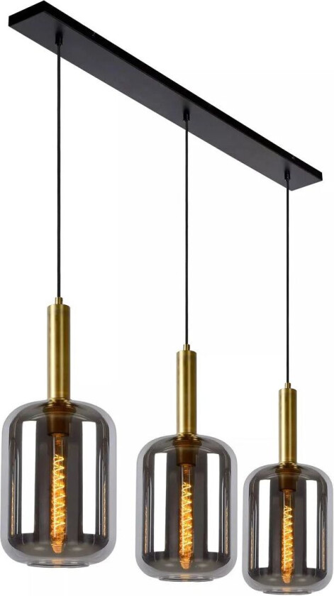 Joanet takpendel 3-lys - Svart/Røyk/Messingfarget