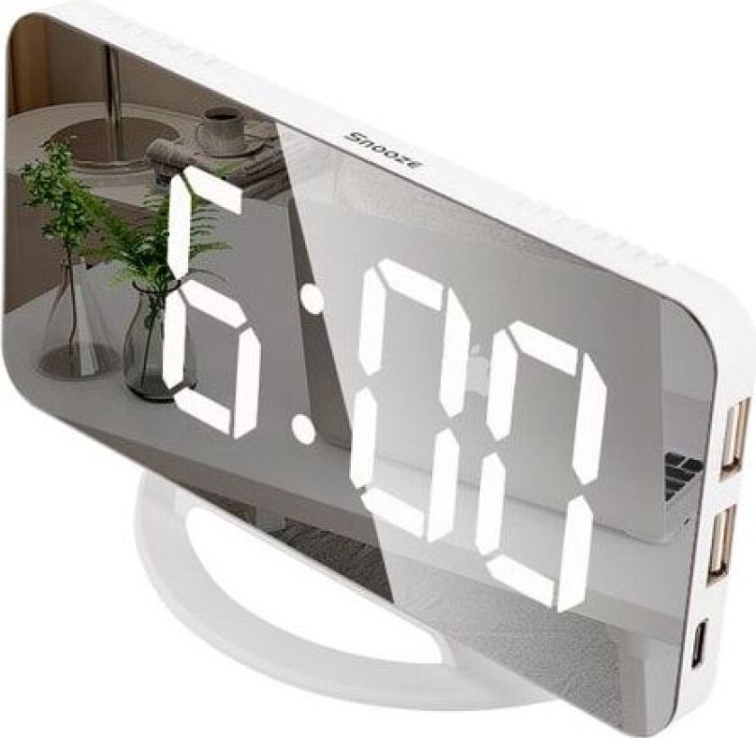 INF Digital vekkerklokke med speilglass Hvit