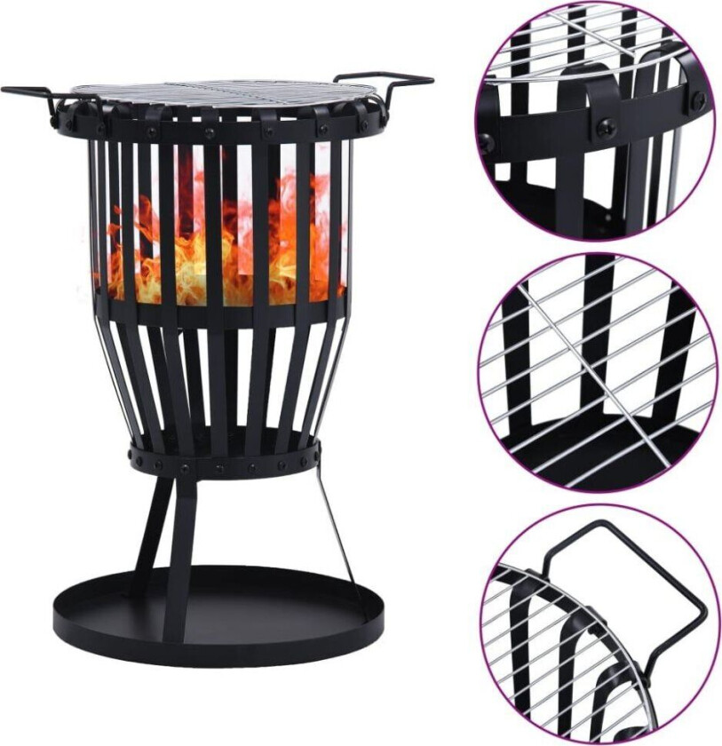 Utendørs bålfat med grill stål 47,5 cm