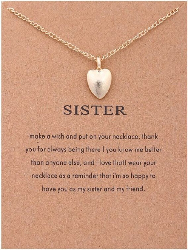 Gave halskjede gull søster/søsterkjede anheng hjerte