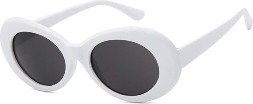 Hvite store runde retro solbriller svart glass + senil streng