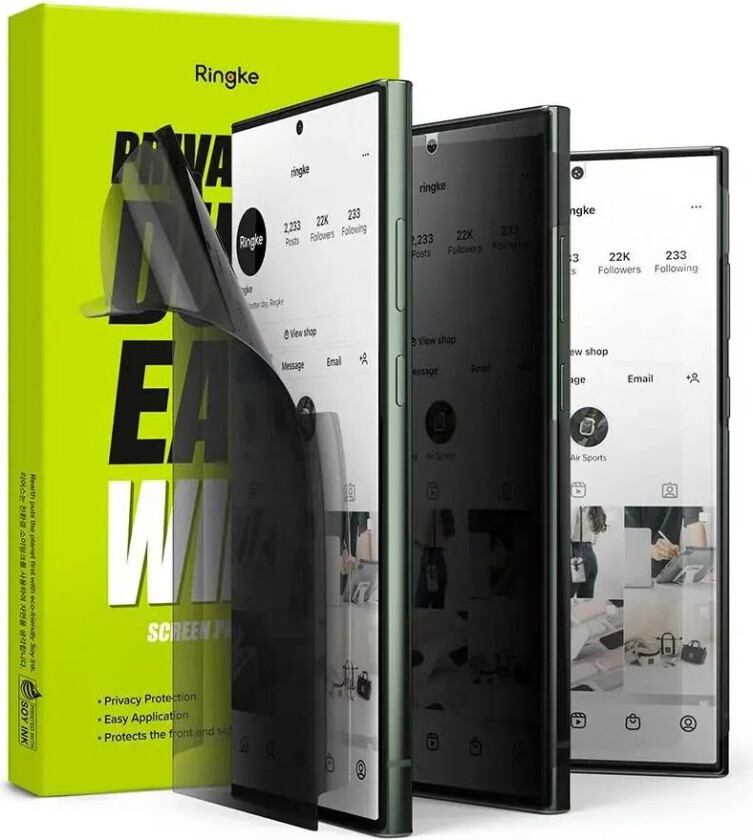 Samsung Galaxy S23 Ultra Dual Easy Wing Beskyttelsesfilm - Case Friendly - Privacy Funksjon - Svart