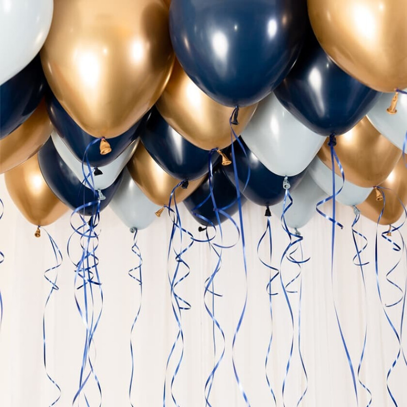 Ballongtak Kit Blå og Gull , 30 ballonger og bånd
