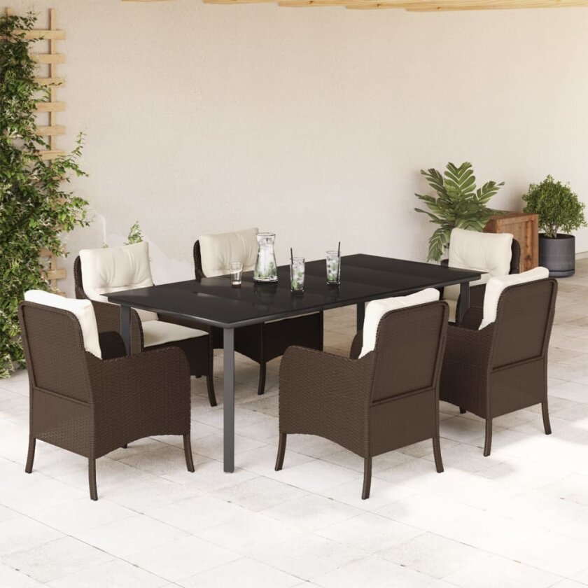 Hagespisegruppe med puter 7 deler polyrotting brun