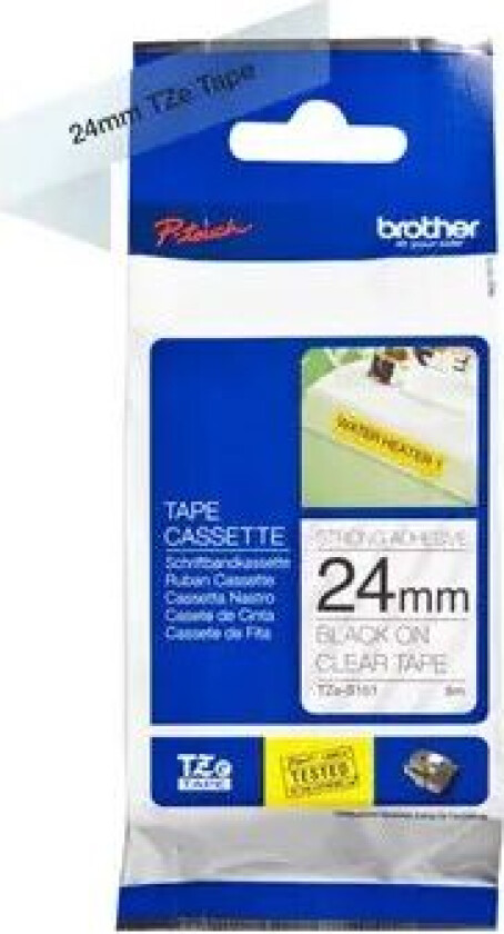 Tape 24mm Tze-s151 Svart/gjennomsiktig Ekstra Sterk