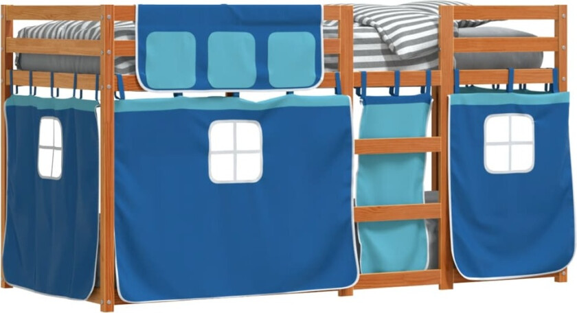 Køyeseng med gardiner blå 80x200 cm heltre furu