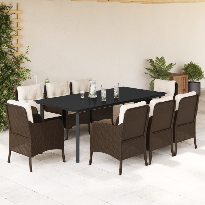 Hagespisegruppe med puter 9 deler polyrotting brun