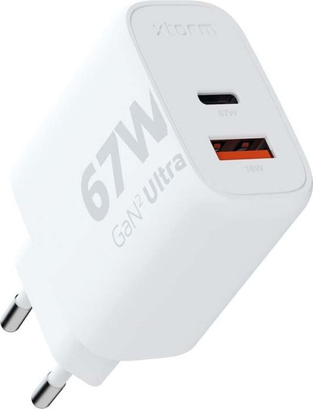 67W GaN² Ultra Rask Vegglader med USB-A og USB-C - Hvit