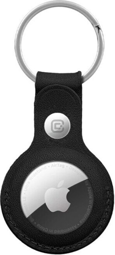 Crong Lærveske med nøkkelring - Beskyttende nøkkelringveske i lær for Apple AirTag (svart)
