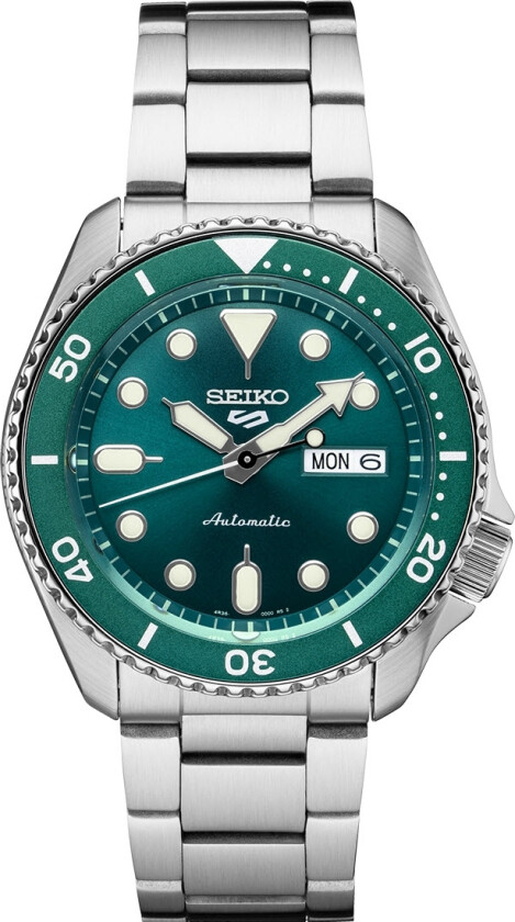 Grønn urskive - Seiko 5 Sports Style Automatic SRPD61K1 - Automatisk - Sølv - Herreklokker - Rustfritt stål - ledd m/pin - Mineral
