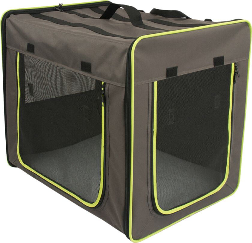 Transportabelt hundehus First Class Basic - M: L 61 x B 46 x H 53,5 cm grå-brun/neon-grønn