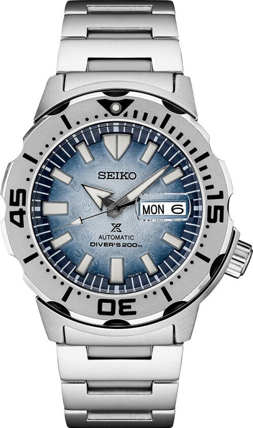 Prospex Antartica Monster Save the Ocean SRPG57K1 - Automatisk - Sølv - Herreklokker - Rustfritt stål - ledd m/pin - Mineral