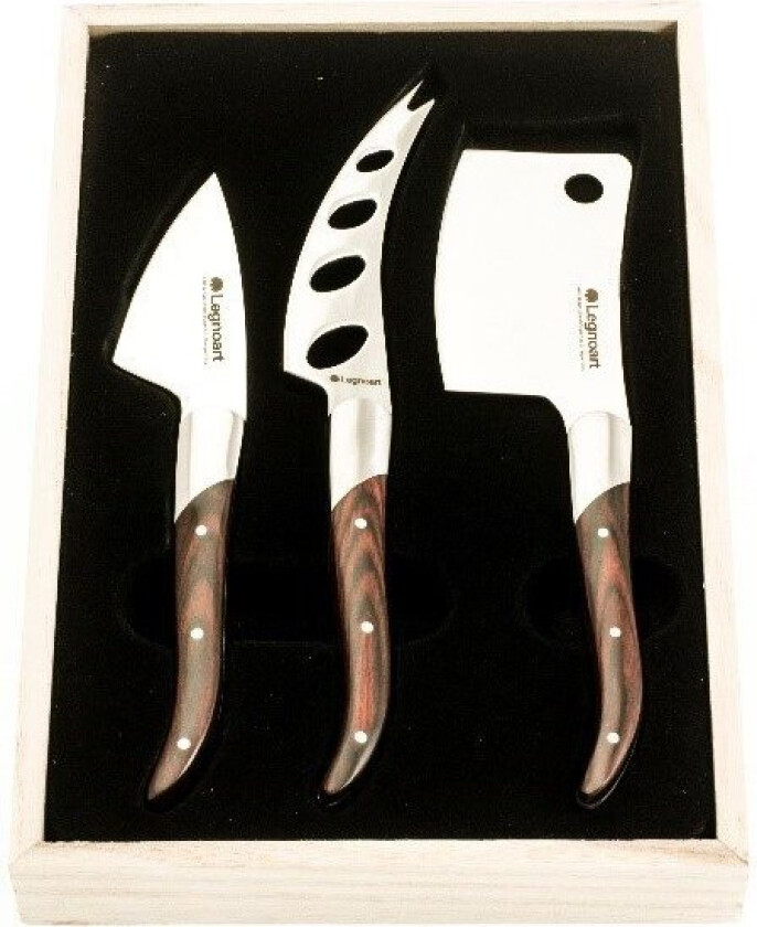 Reggio Osteknivsæt M/3 Dele Mørkt Træskaft, Lys Træ-æske