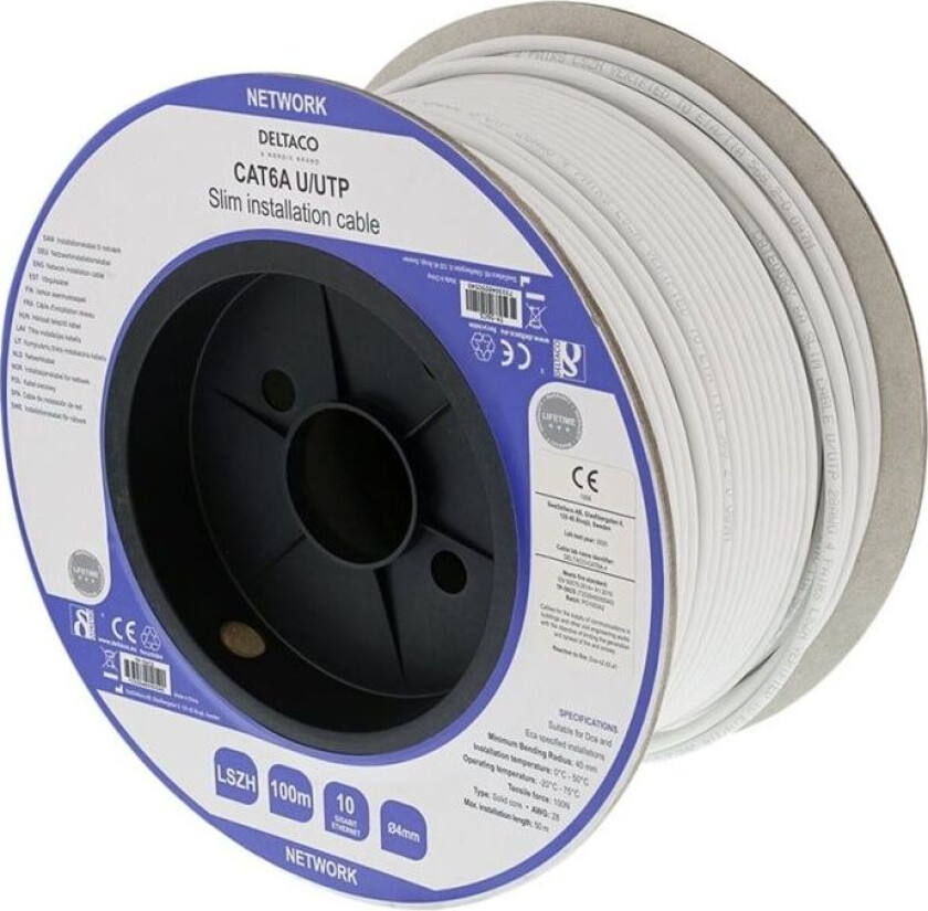 Bilde av Bulk Cable (slim) Cat 6a Uskjermet Tvunnet Parkabel (utp) Hvit 100m