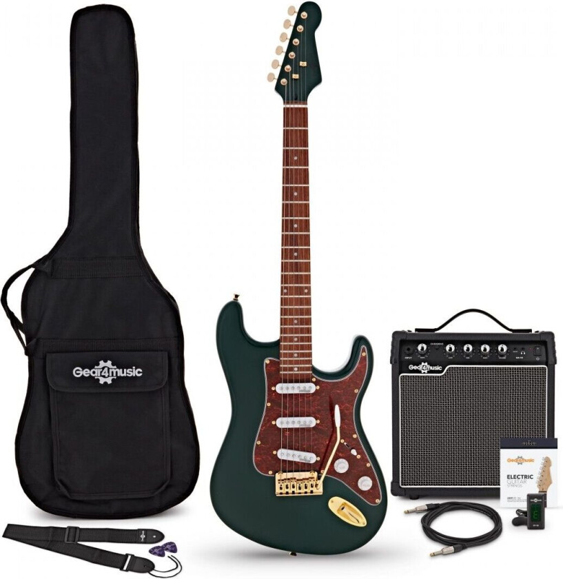 Gear4Music LA Select Electric Guitar Green 15W Guitar Amp & Accessory Pack